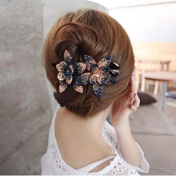 Clip per capelli ricci estivi delle nuove donne di vendita calda, accessorio per capelli versione coreana, clip a becco d\'anatra con fiore di strass