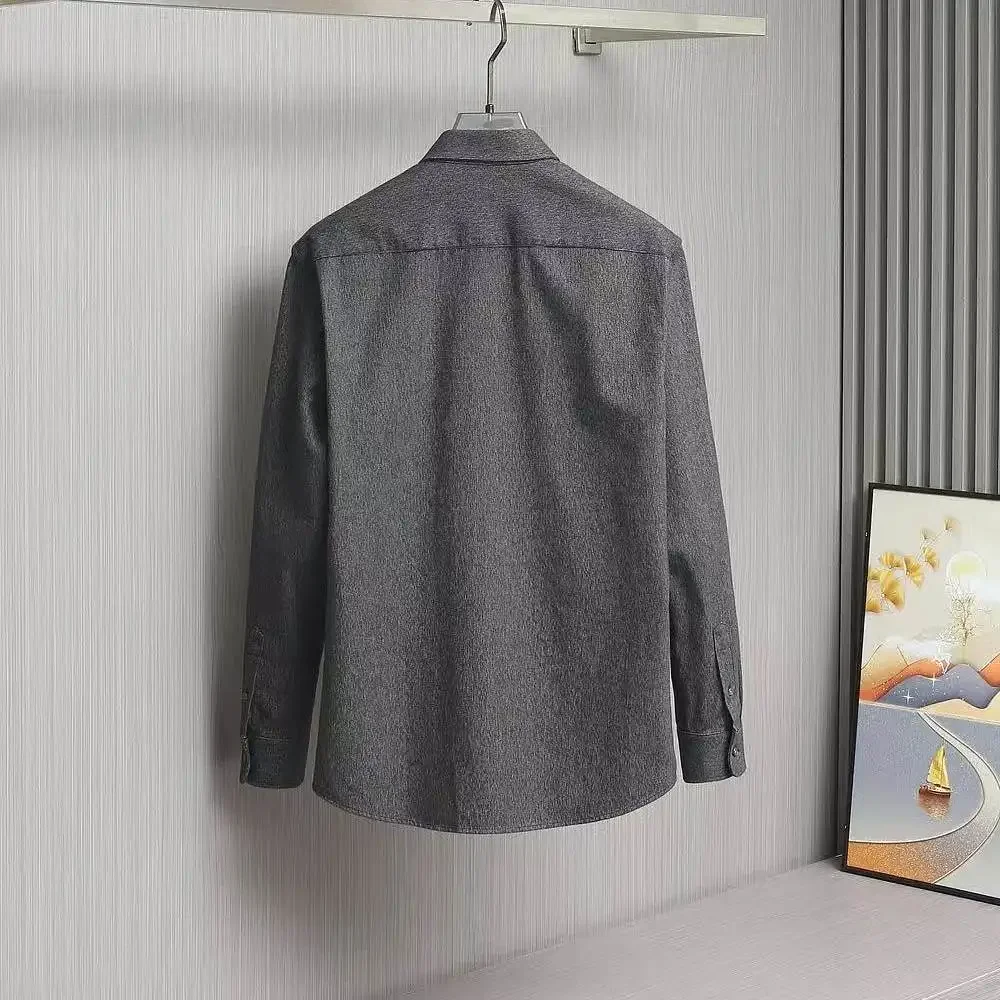 Italy BC old money style men's wool blend embroidered lapel shirt