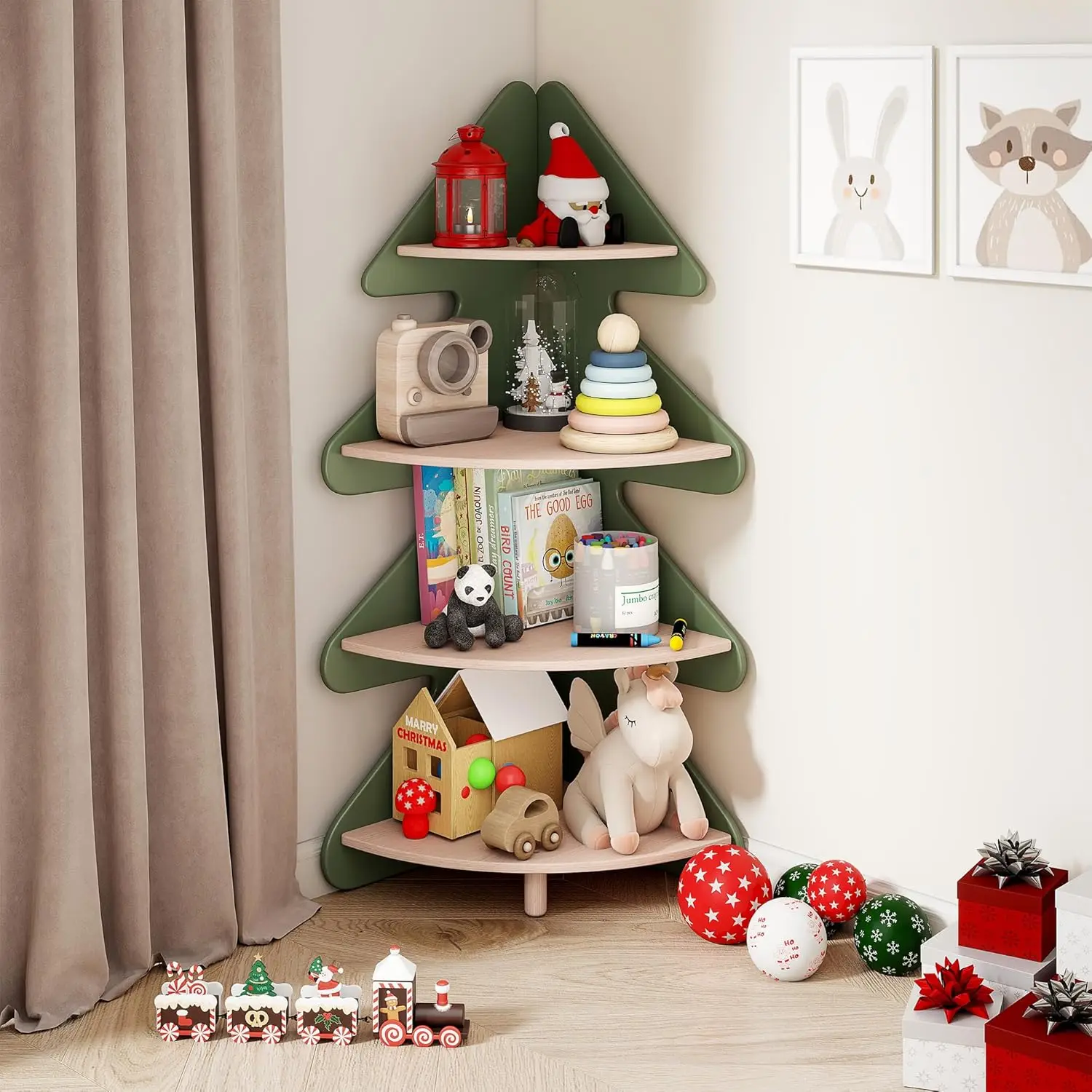 

4-Tier Tree-Shaped Kids Bookcase, Space-Saving Storage for Books & Toys, Ideal for Playroom or Classroom