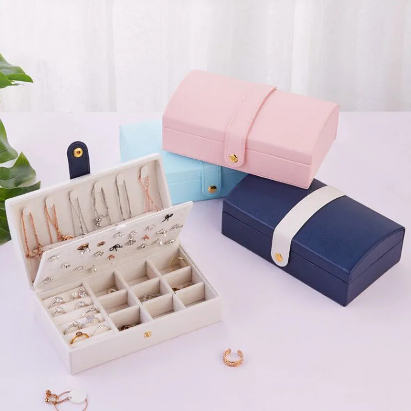 

Simple Arched Portable PU Storage Box Double-Layers Small Earring Ring Necklace Multifunction Leather Jewelry Packaging Box