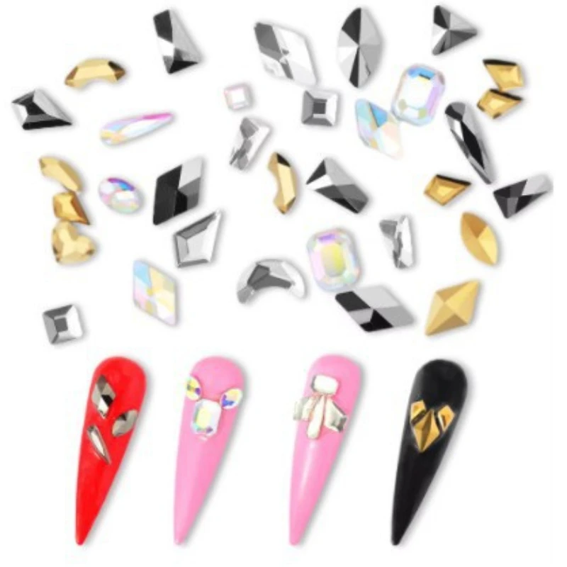Mixed 40 pcs Set Of Pointed-Bottom Water Drop Marquise-Shaped Glass For Nail Art, DIY Phone Accessories