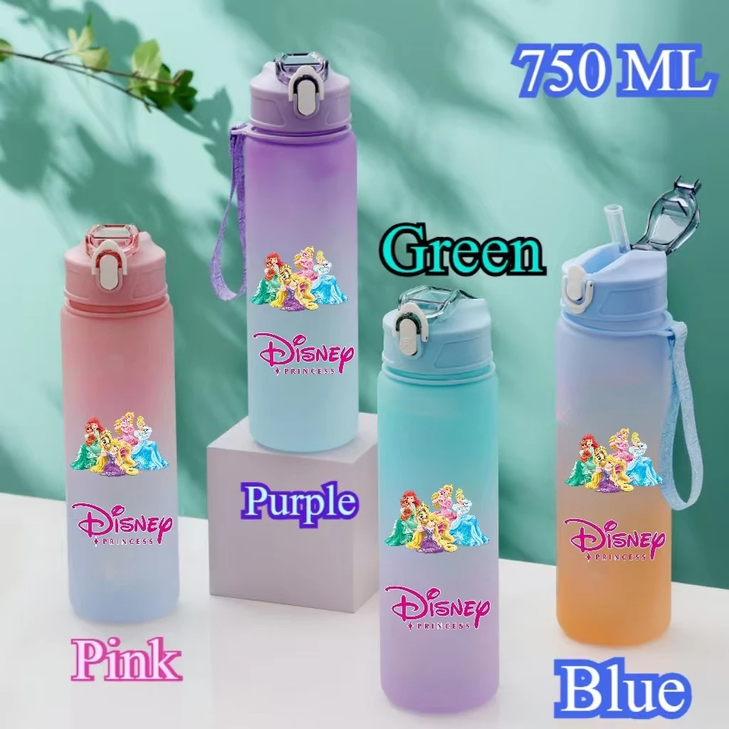 750ML Disney Princess Series Gradient Color Water Cup Drinking Bottle Large Capacity High Appearance Elsa Snow White Mermaid