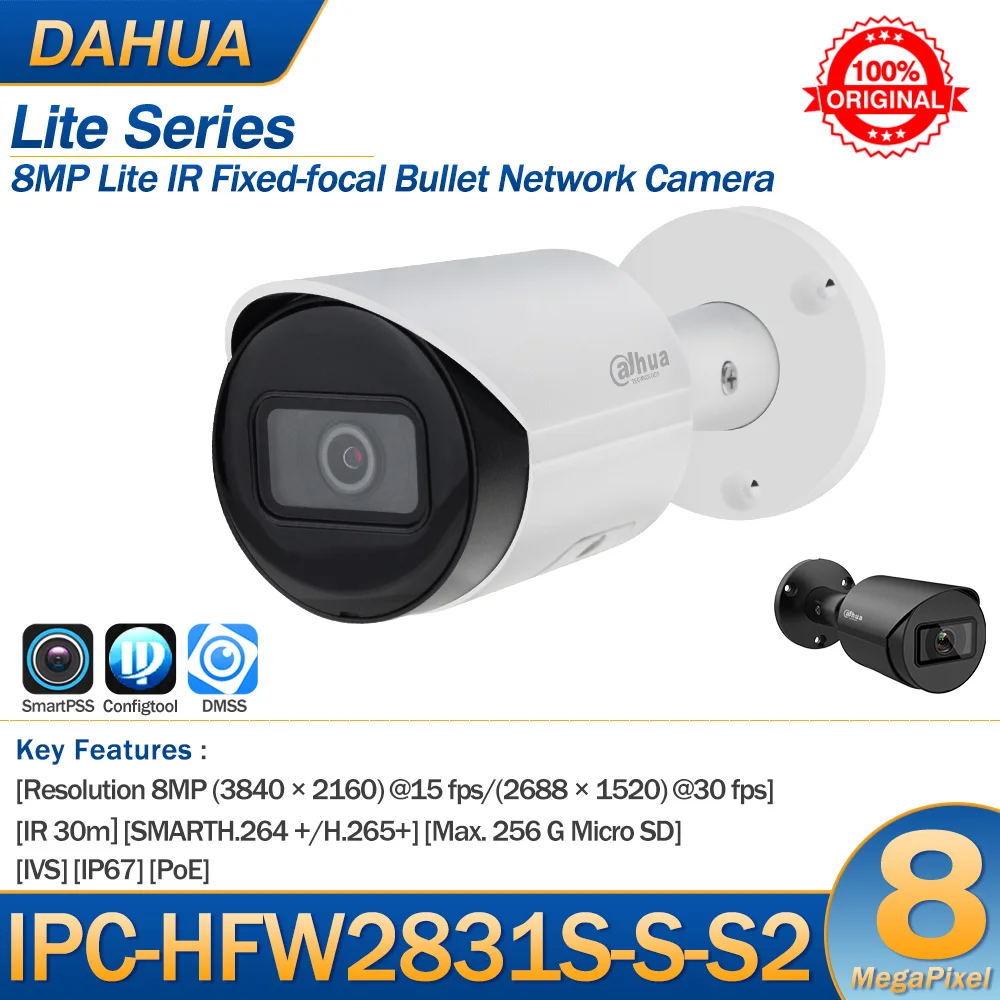 

Dahua IP Camera 8MP IPC-HFW2831S-S-S2 4K IR Fixed-focal Bullet Network Camera SD Card Slot Original Upgrade Video Surveillance