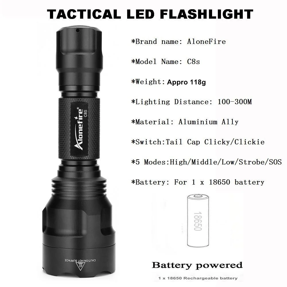 C8 Klassische Hochleistungs-LED-Taktische Taschenlampe für Outdoor, Wandern, Reisen, Angeln, Camping, Jagd, Tragbare Nachtbeleuchtung, Fackel, Lampe – Detail 10