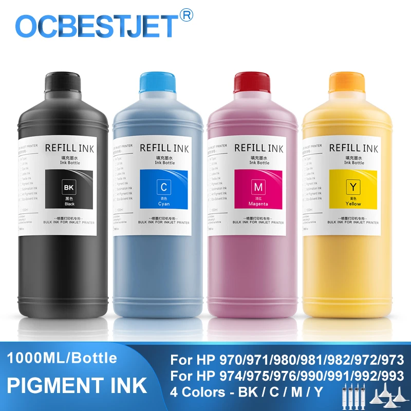 1000ML Pigment Ink Refill Ink For HP 970 971 980 981 982 913 972 973 974 975 976 990 991 992 993 377dw 452dn 452dw 477dn 477dw