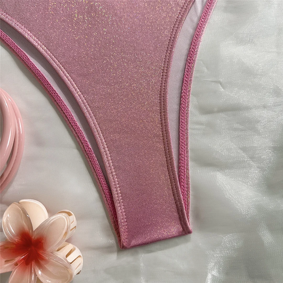 U-förmiger glitzernder, glänzender Bikini, zweiteiliger Damen-Bikini, Damen-Badeanzug, brasilianischer Badeanzug, Bather V7564 – Detail 13