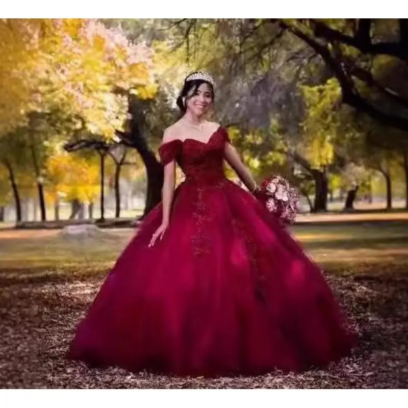 Off Shoulder Strapless Wedding Dress Long Embroidered Lace Flower Engagement Party Fluffy Veil Evening Gown Customized