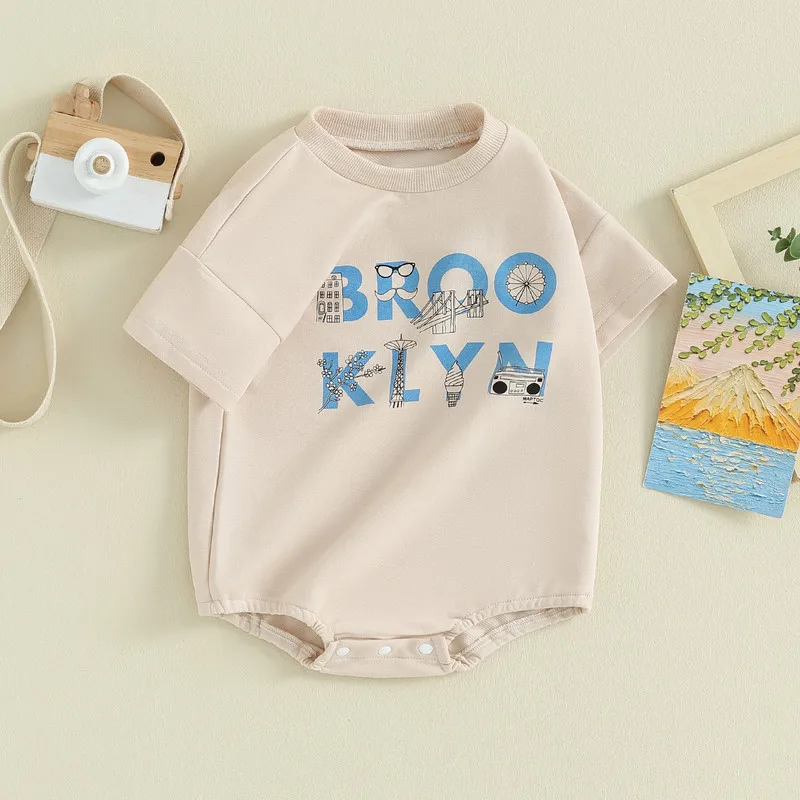 

Newborn Baby Boys Girls Bodysuit Summer Clothes Letter Short Sleeve Crew Neck Jumpsuits for Kids Baby Clothing