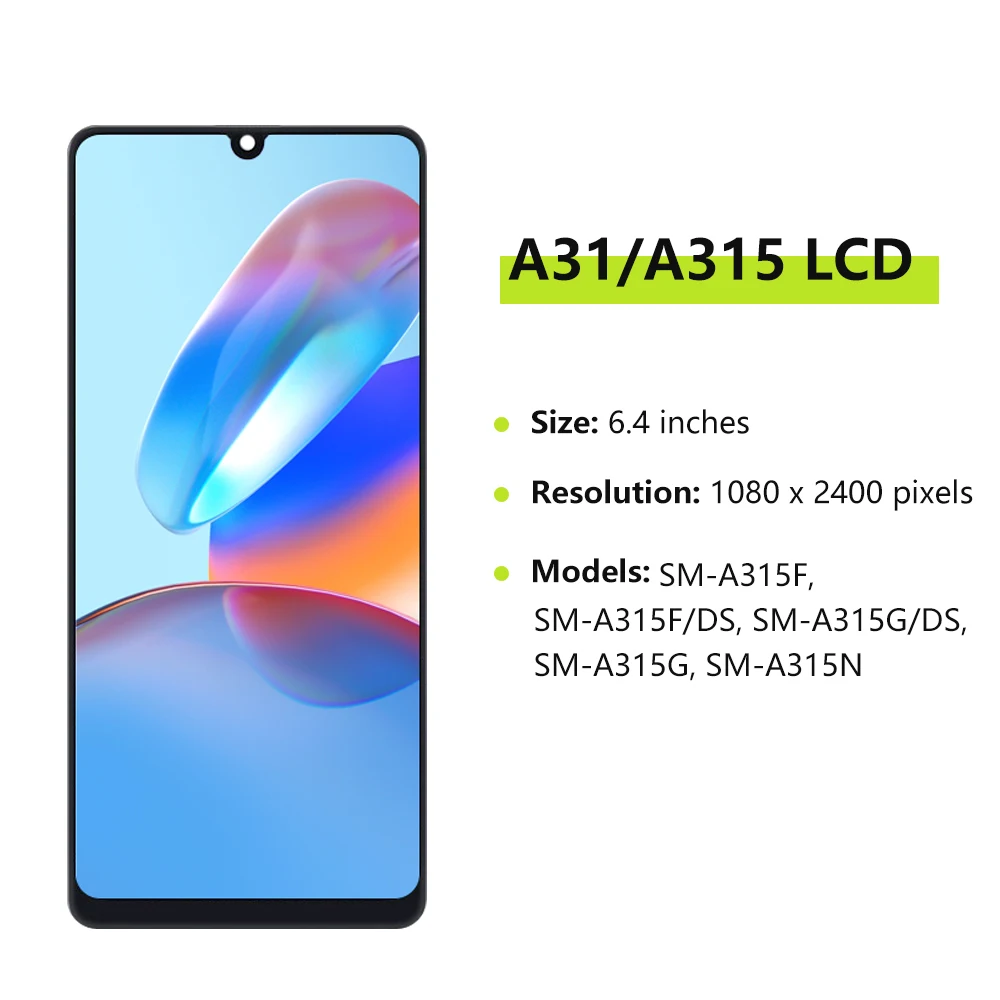 6.4 "AMOLED per Samsung Galaxy A31 A315 Display LCD Touch Screen per Samsung Galaxy A31 SM-A315F SM-A315F/DS SM-A315G/DS