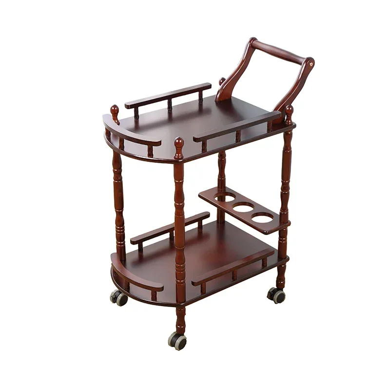 

Hotel Trolley Solid Wood Coffee Tables Multipurpose Shelf Display Rack Household Double-layer Movable Tea Tables Dining Car