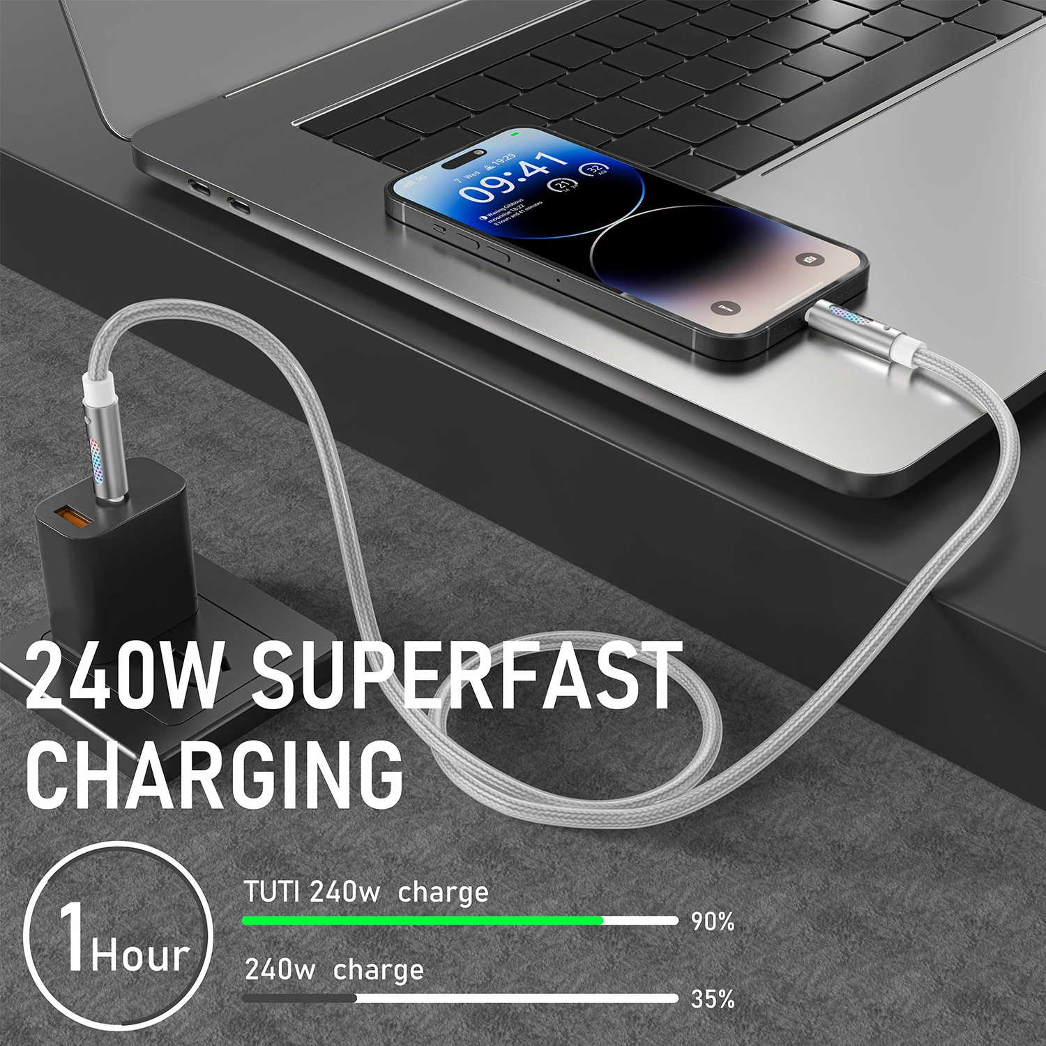 توتي جديد C-C240W اللون التنفس مصباح كابل بيانات كابل سيليكون ضباب شفاف المحيط النقي العطور ، لكابل شاحن USB C سريع