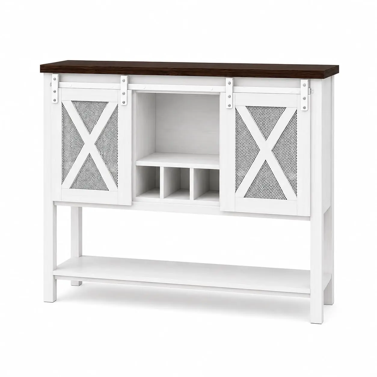 Coffee Bar Cabinet with Sliding Barn Doors & Wine Racks, Farmhouse Console Sideboard for Kitchen Hallway Living Room, Customized