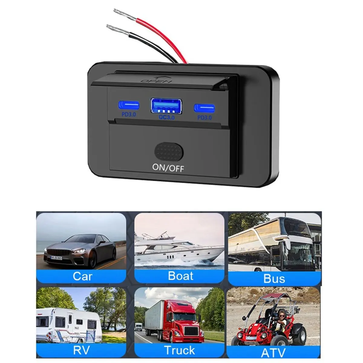 A40I NEW 12-24V PD Type-C USB Ports QC3.0 and PD3.0 with Switch Fast Charging USB Power Panel for Car Truck RV Green