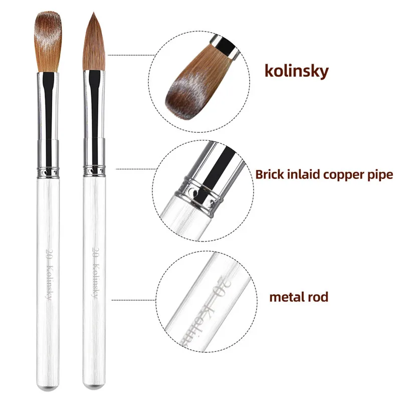 1Pc Kolinsky Sable Nail Art Brush Acrylic UV Gel Extension Pen Nail Polish Painting Drawing Brush 8#-20#