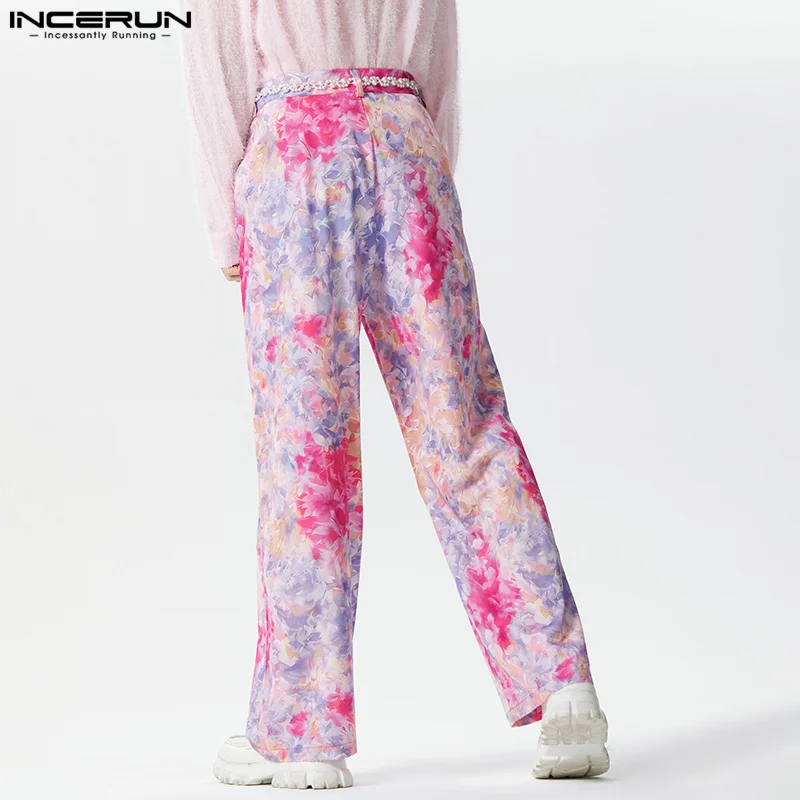 2024 Men's Straight Pants Flower Printing Button Joggers Korean Casual Trousers Men Streetwear Loose Fashion Pants S-5XL INCERUN