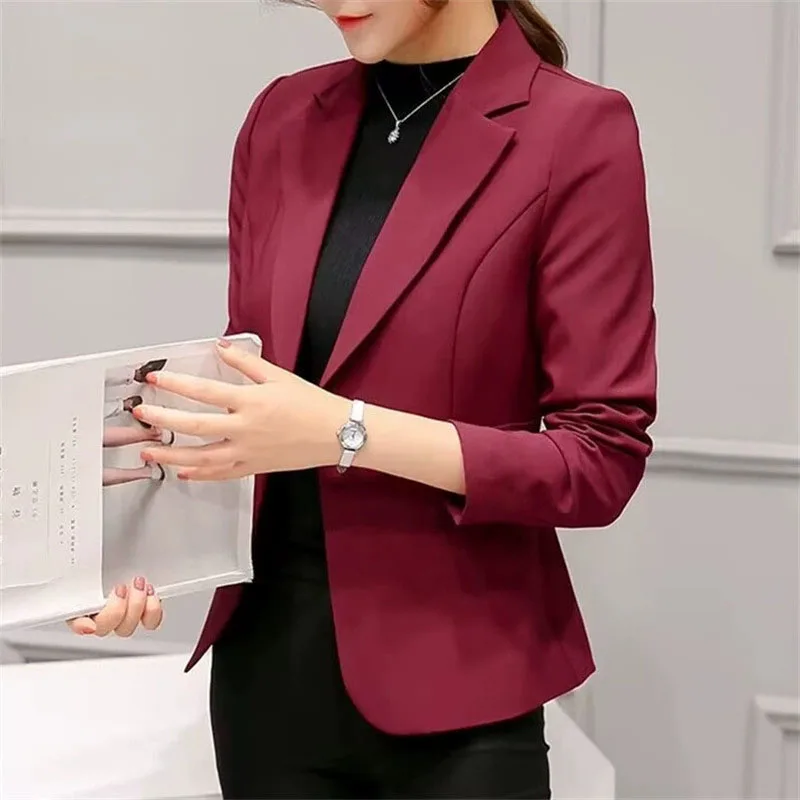 2026 New Formal Slim Office Small Blazers Ladies Elegant Temperament Professional Wear Suit Jacket Solid Single Button Blazer