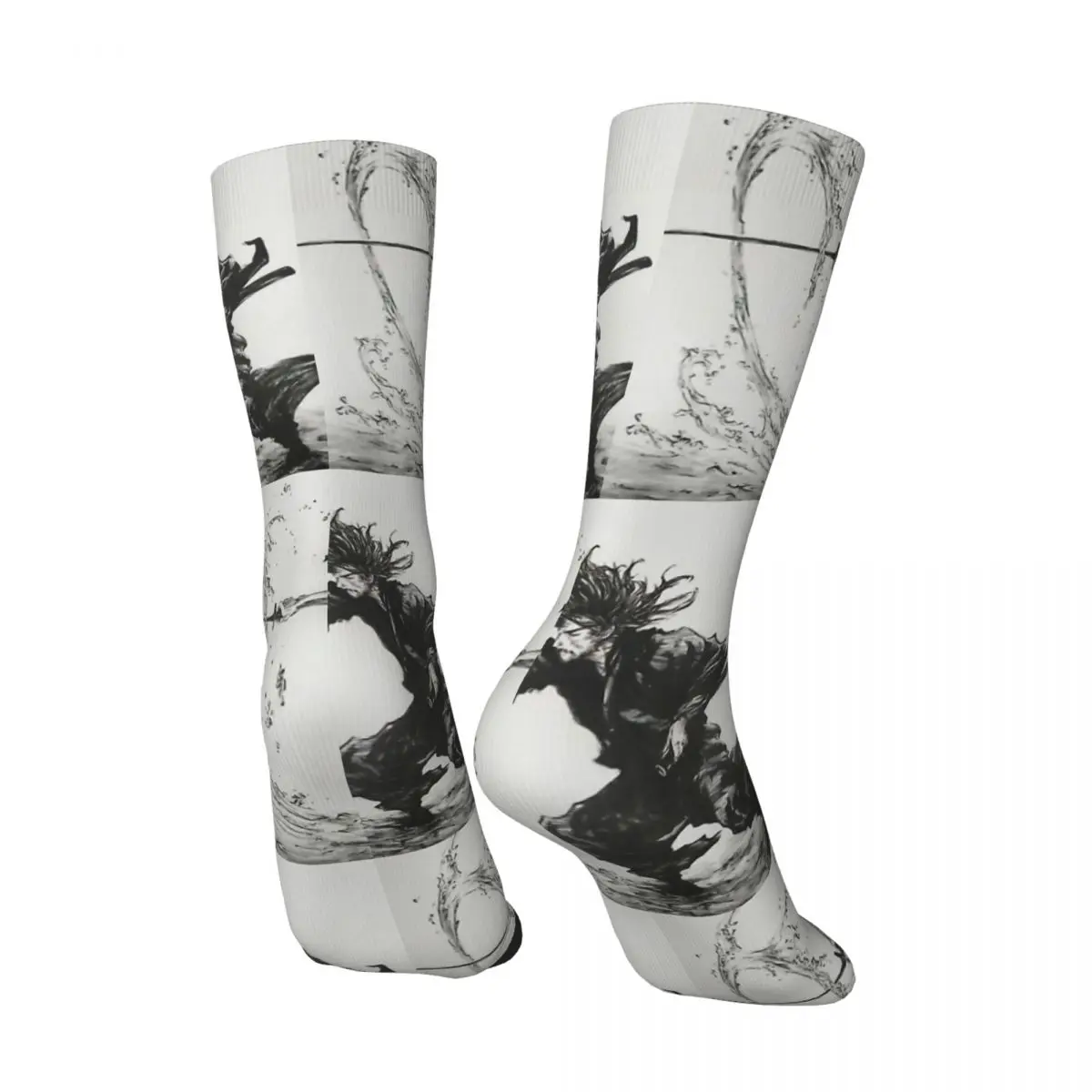 Funny Crazy compression Sock for Men Cool Retro Hip Hop Vagabond Miyamoto Musashi Sasaki Kojiro Manga Seamless Printed Crew Sock