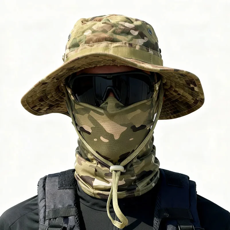 

Camouflage Cap Balaclava Hat Suit Foldable Soft Hat Outdoor Hunting Fishing Wide Brimmed Hat Sunscreen Caps
