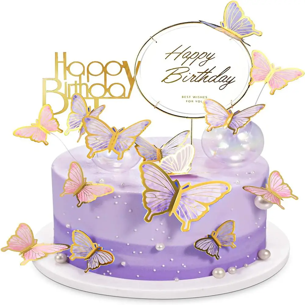 22Pieces Butterfly Decorations With Acrylic Cake Toppers for Baby Shower Wedding Birthday Party Decor