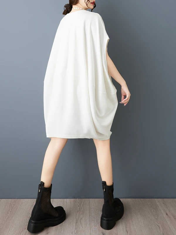 Été décontracté chauve-souris Sve t-shirt Dr femmes haute rue ventre ample couvrant mi-long décontracté Dr