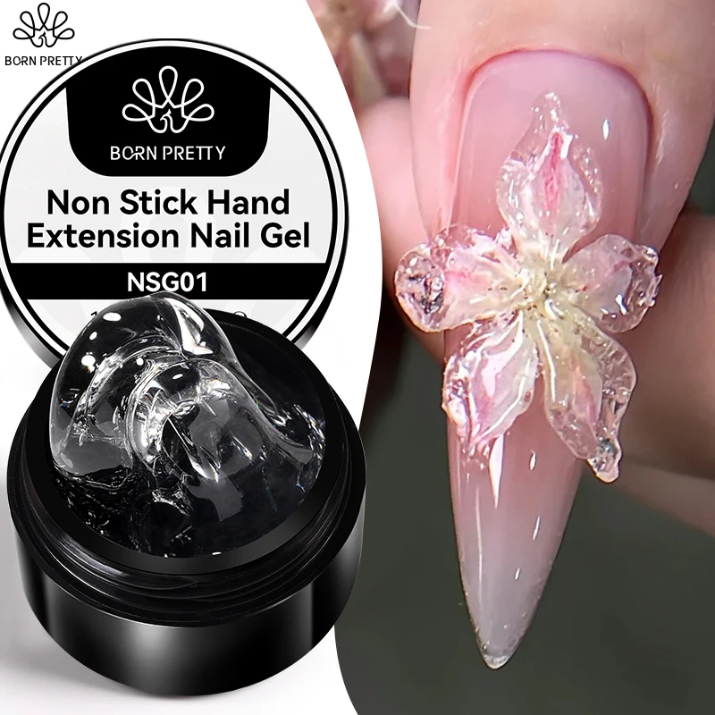 BORN PRETTY-Verhéritage à Ongles Gel Transparent Antiadhésif pour Faux Ongles, Gel Dur, Gelée Lai70.Solide, Extension de Main, 3D, Nail Art