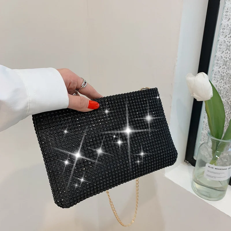 Bling Rhinestone Evening Clutch Bag Women Korean Diamond Chain Bag Dinner Party Handbag Purse Ladies Small Square Shoulder Bag