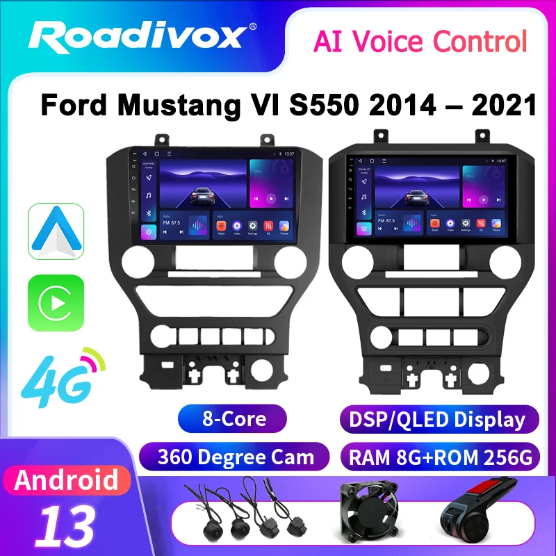 roadivox Android Car Radio for Ford Mustang VI S550 2014-2021 GPS Navigation Video Screen Multimedia Player Recorder Carplay 4G