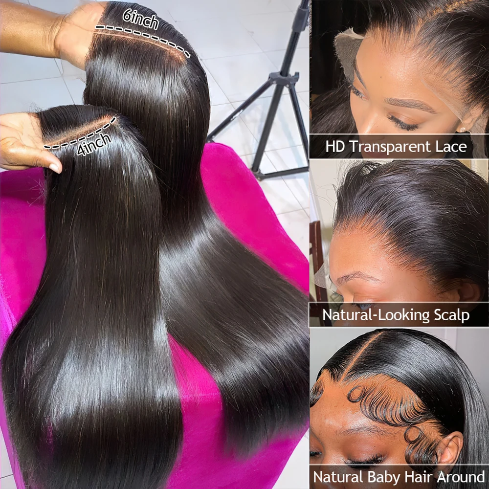 Brazilian Bone Straight Lace Front Perucas, Cabelo Humano, HD Lace, Glueless Encerramento Peruca, Pronto para Vestir, 13x6