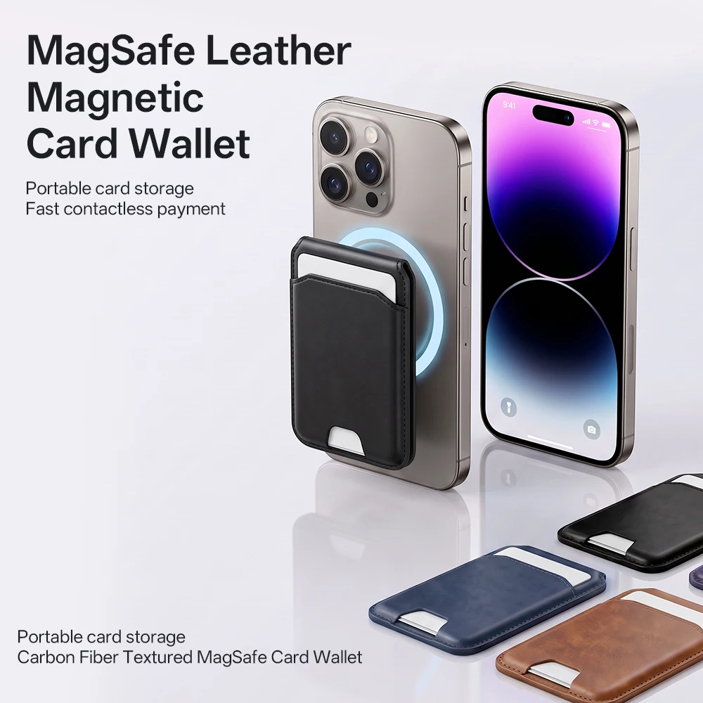 Detachable Magnetic Leather Card Holder Slim Credit ID Card Pocket Wallet Portable Storage Card Holder Sleeve