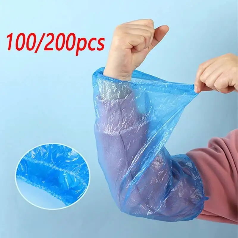 

100Pcs/200Pcs Disposable Plastic PE Sleeve Waterproof Oil-Proof Enlarged And Thickened With Elastic Sleeves