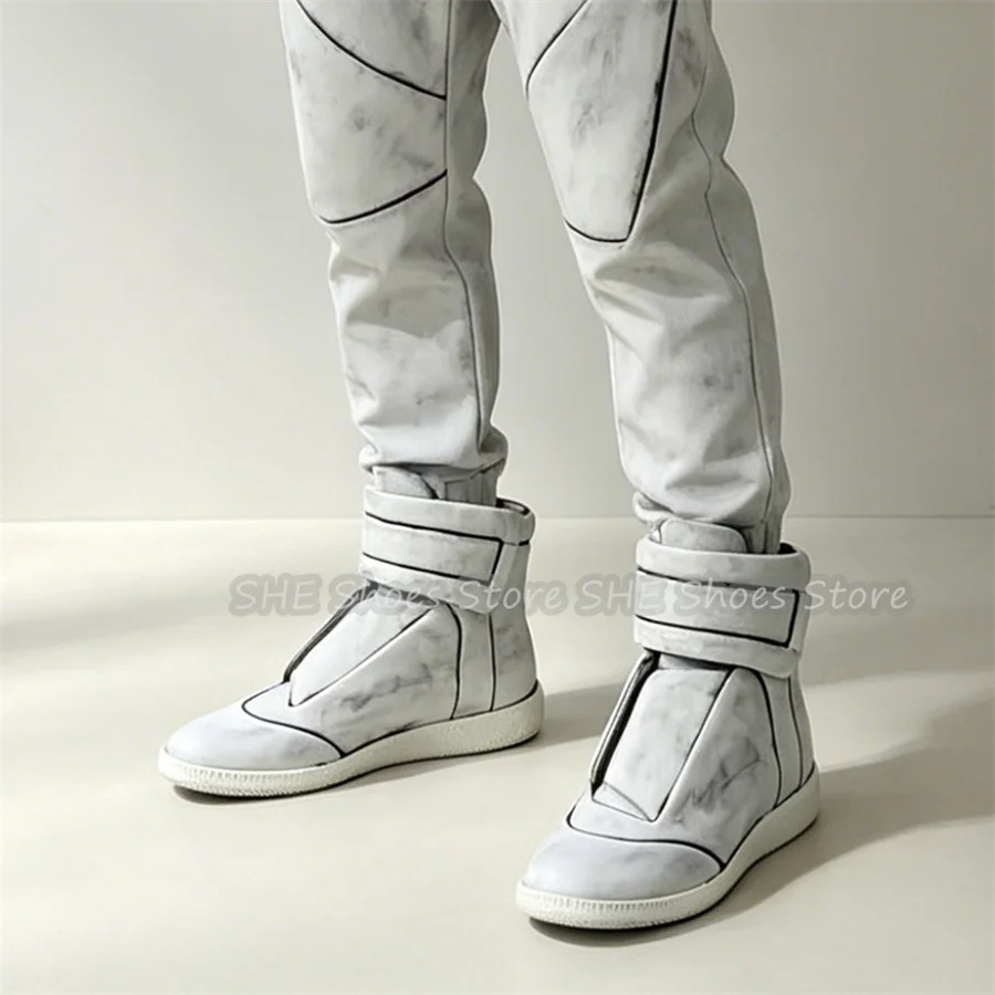 Fashion Graffiti Male High-Top Sneakers Vintage Distressed Genuine Leather Breathable Shoes Outside Casual Footwear Size 38-47