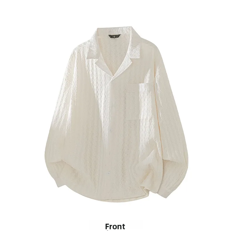 

Men's Long Sve irt Spring 2026 New Sle Hollow out Embroidery Loose Fit Collar Busin Casual Polyester Fiber