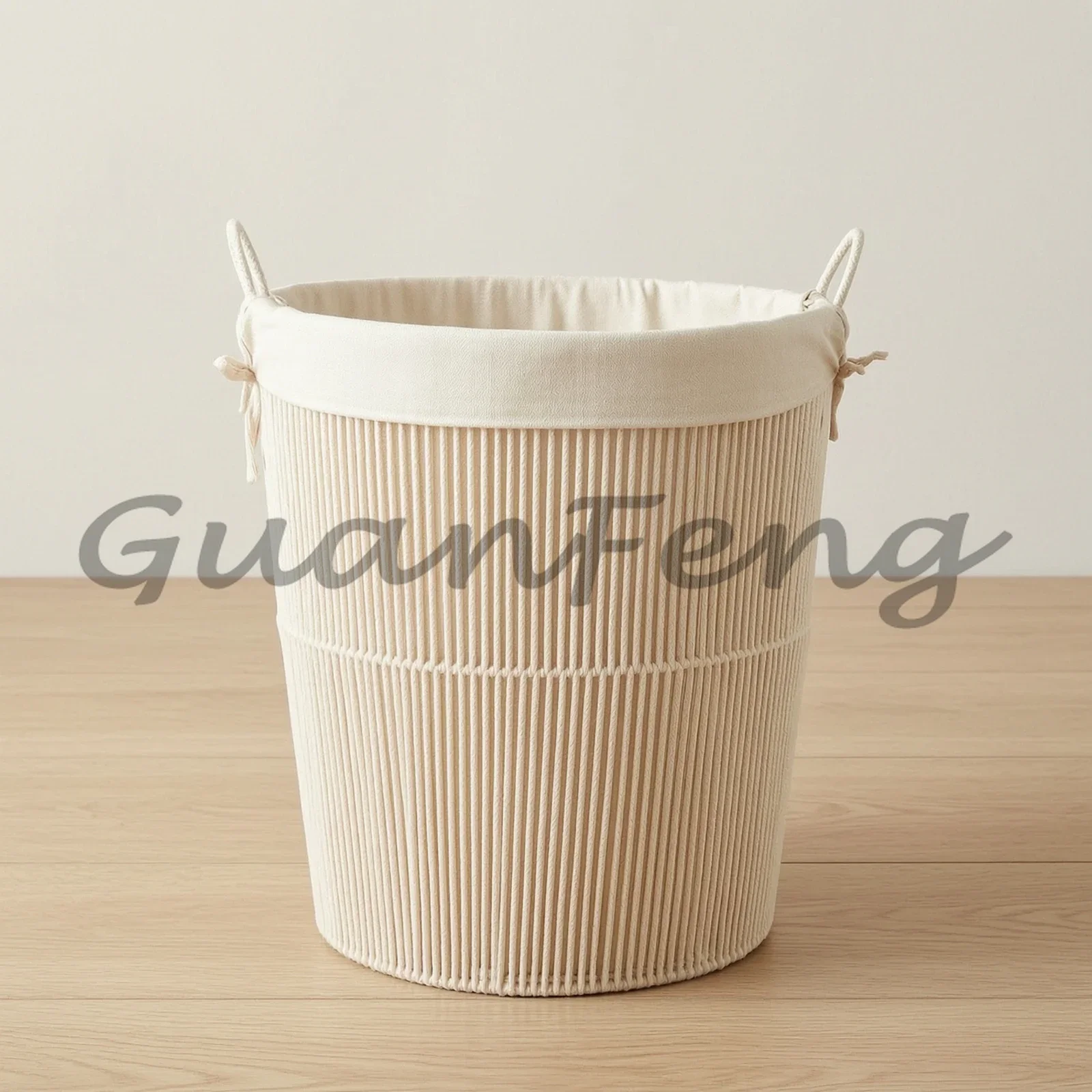 Woven Cotton Rope Storage Basket with Handle, Neutral Lightweight Foldable Laundry Hamper, Bedroom Home Organizer