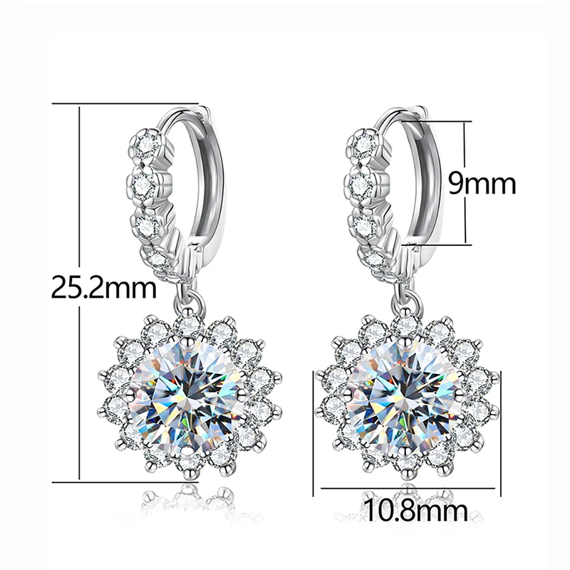 S925 فضة 1CT مويسانيتي الماس عباد الشمس شرابة أقراط للنساء الذكرى المشاركة الفاخرة غرامة مجوهرات