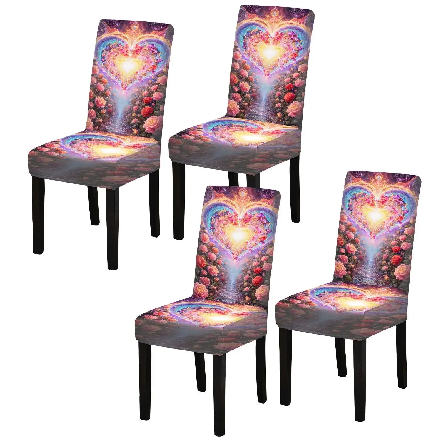 Elastic printing dining chair cover, artistic sense of love bustling pattern, removable and washable non-slip dining chair cover
