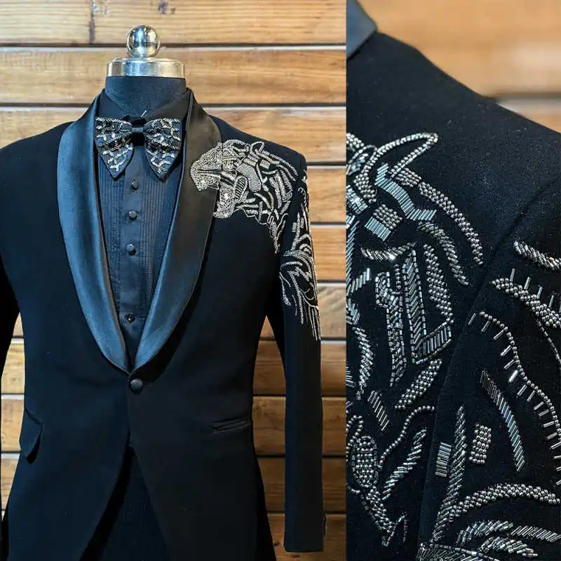 

Elegant Men Suit 1 Pcs Jacket One Button Shawl Lapel Beaded Wedding Tuxedos Groom Formal Occasion Customized
