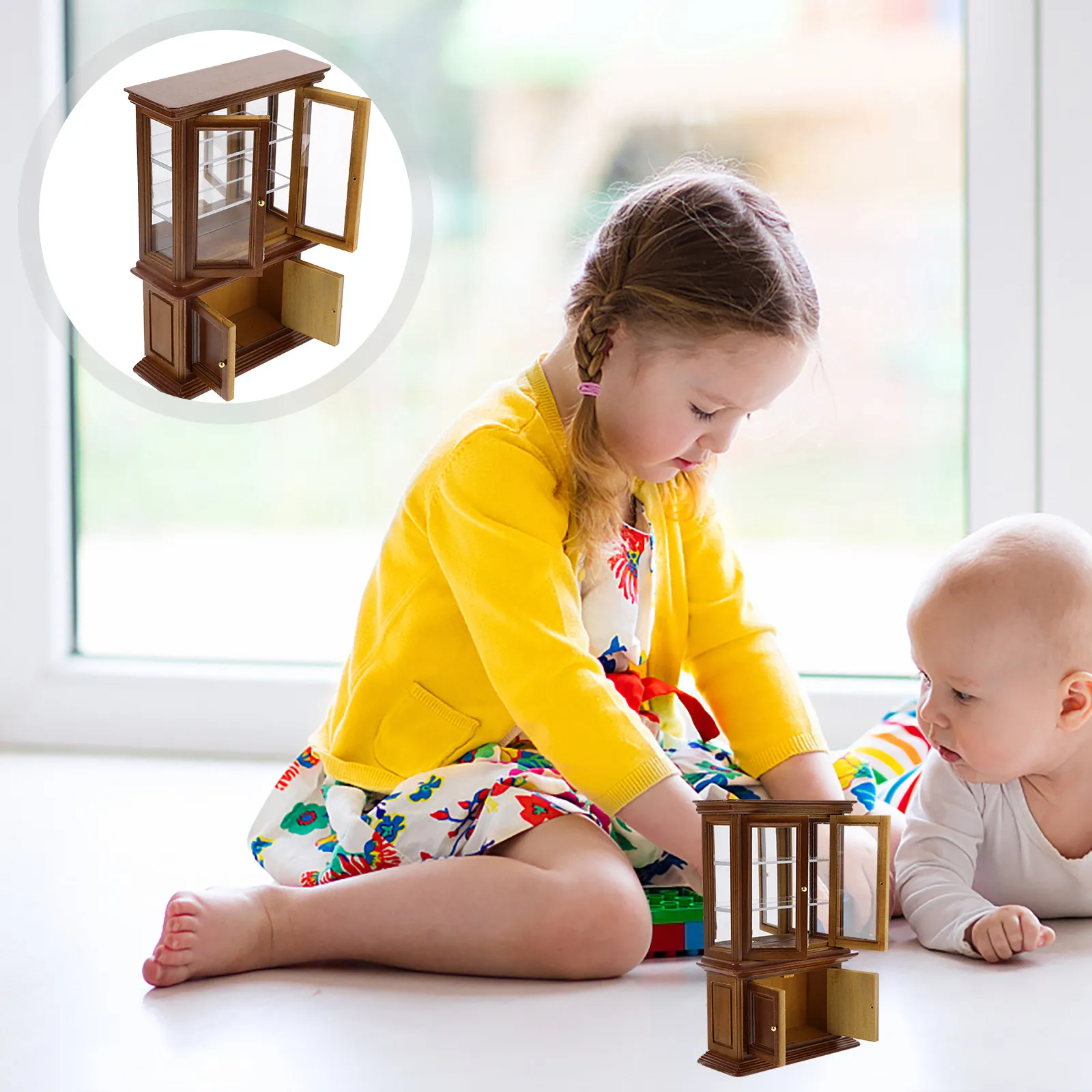 

Wooden Miniature Cabinet 1:12 Scale Small Furniture Mini House Furnishing Cabinet for Home Decor Furniture
