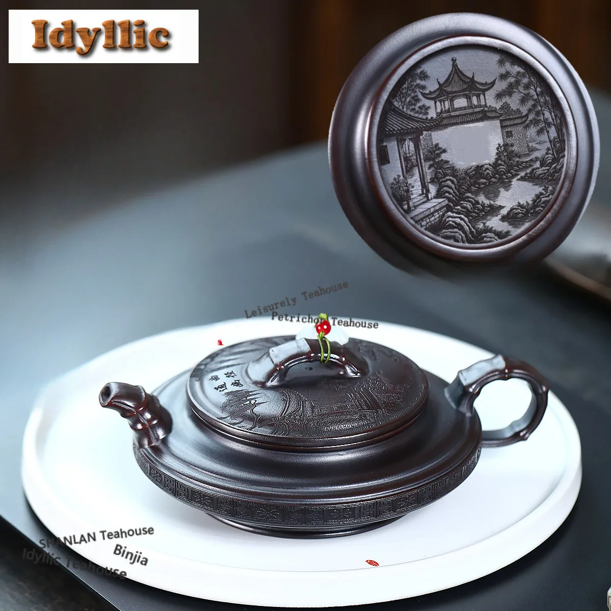 

280ml Retro Yixing Purple Clay Teapots Handmade Flat Pot Raw Ore Antique Brass Mud Kettle With Filter Chinese Zisha Tea Set Cha