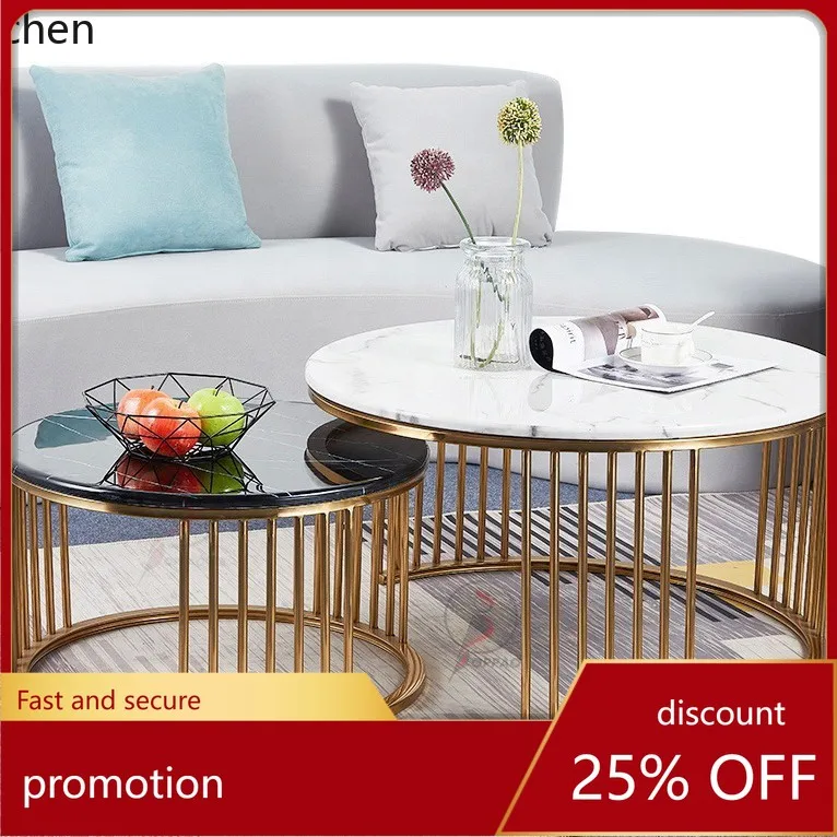 

YFY Rock Slab Coffee Table Light Luxury Italian Modern Living Room Home Marble Round Small Internet Small Round Combination