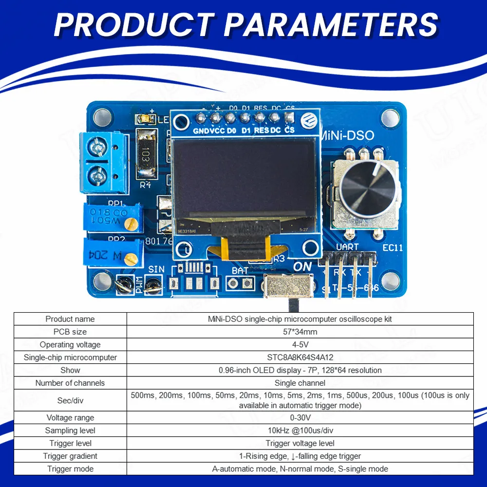 DIY Mini Digital Oscilloscope Electronic Kit STC8K8A MCU with 0.96 Inch OLED DIY Soldering Project Practice Solder Assembly