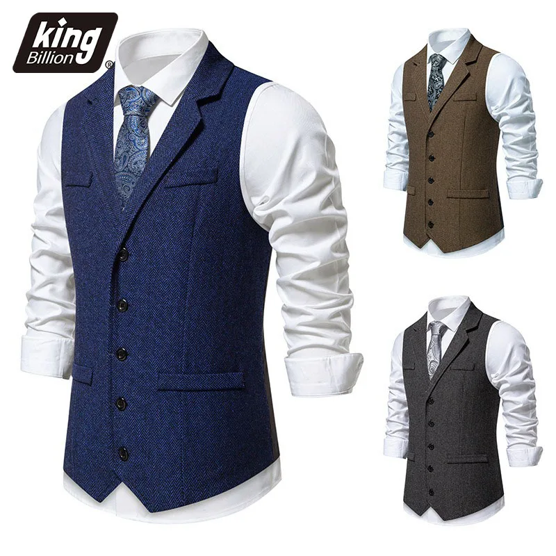 Men's British Vintage Tweed Waistcoat Lapel Collar Sleeveless Suit Vest Single Breasted Business Wedding Slim Fit Chic Vests