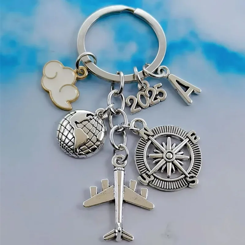 New A-Z Letter World Map Keychain Travel Accessories Airplane Baiyun Compass Fancy Pendant Keychain Jewelry Gift