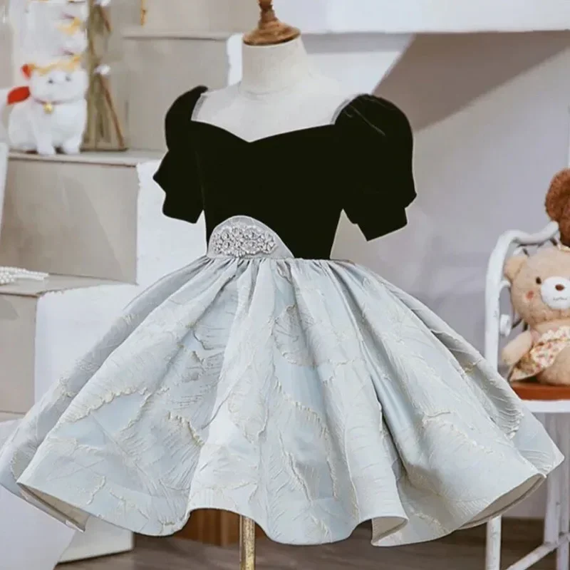 

Elegant Formal Vintage Dress for Baby Kids Girl Princess Baptism Ball Birthday Party Matching Vestidos Gown Children Clothes