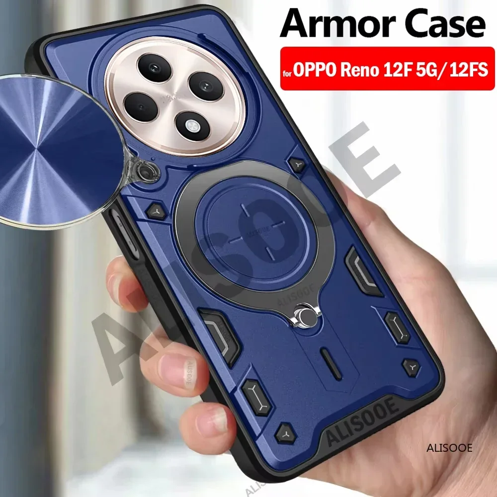 

Slide Camera Funda For OPPO Reno 12F 5G 12FS Case Ring Stand Protection Back Cover for OPPO Reno 12 FS Shockproof Phone Capa