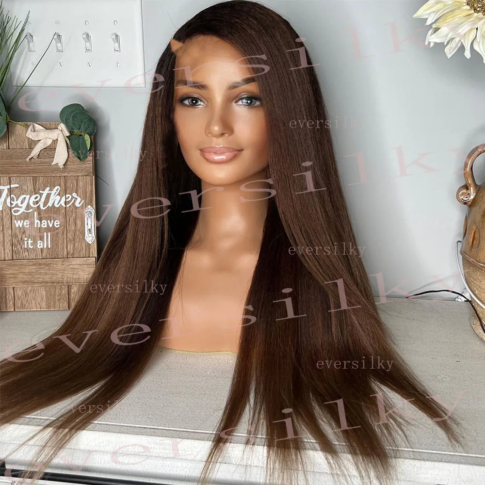 

Ombre Chestnut Brown Light Yaki Straight V Part Wigs Unprocessed 100% Human Hair Wig Chocolate U Shape Kinky Straight Full End