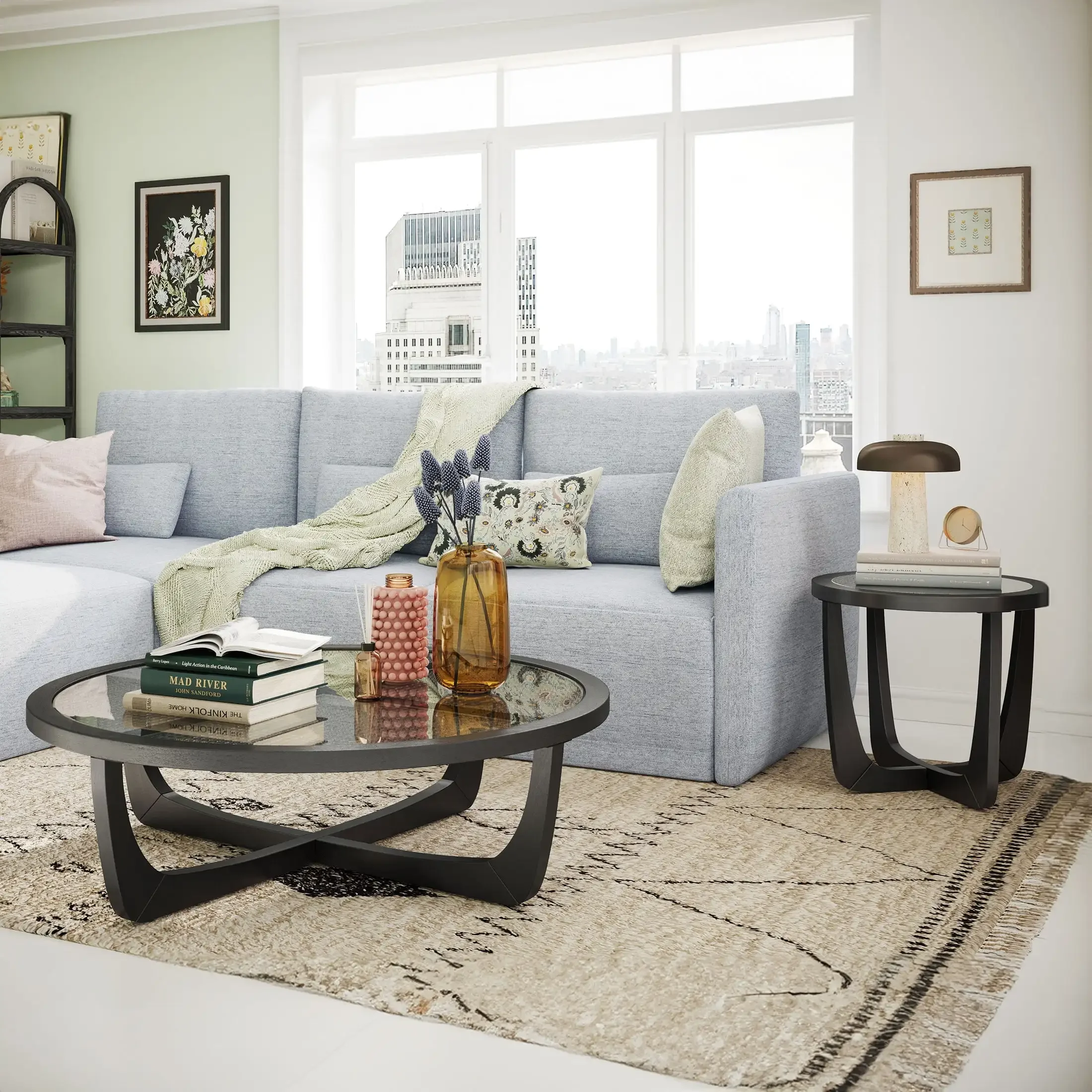 

Round Rattan and Glass Top Coffee Table, Black