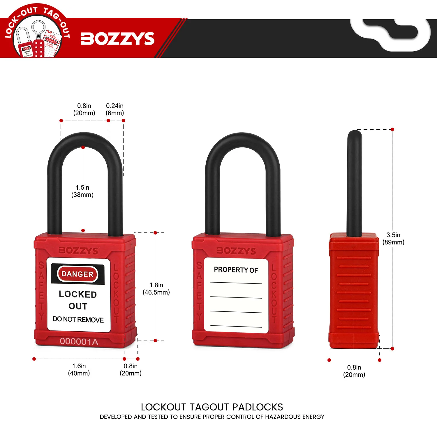 

loto safety padlock(100PCS)nylon shackle Dia.* high Dia 6x38mm (KA) 1 keys per lock