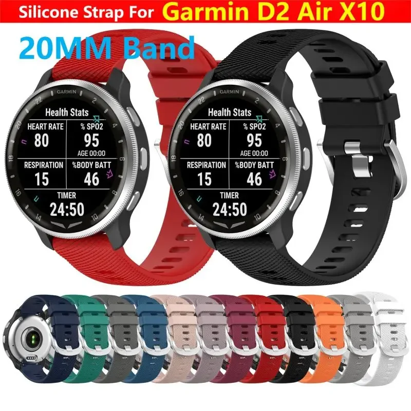 Garmin D2 Air X10 용 실리콘 스트랩, 스마트 워치 손목 밴드, Venu SQ 2 Plus Vivoactive 3 5 Forerunner 165 팔찌, 20mm