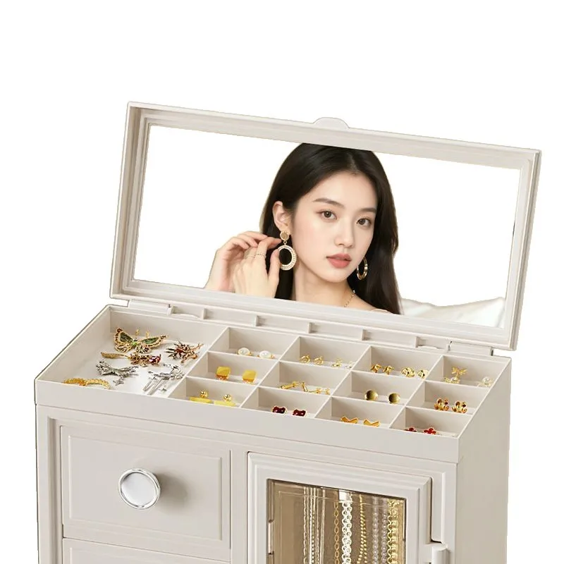 High-end jewelry jewelry box integrated exquisite high-value large-capacity jewelry stud earrings ring necklace storage box