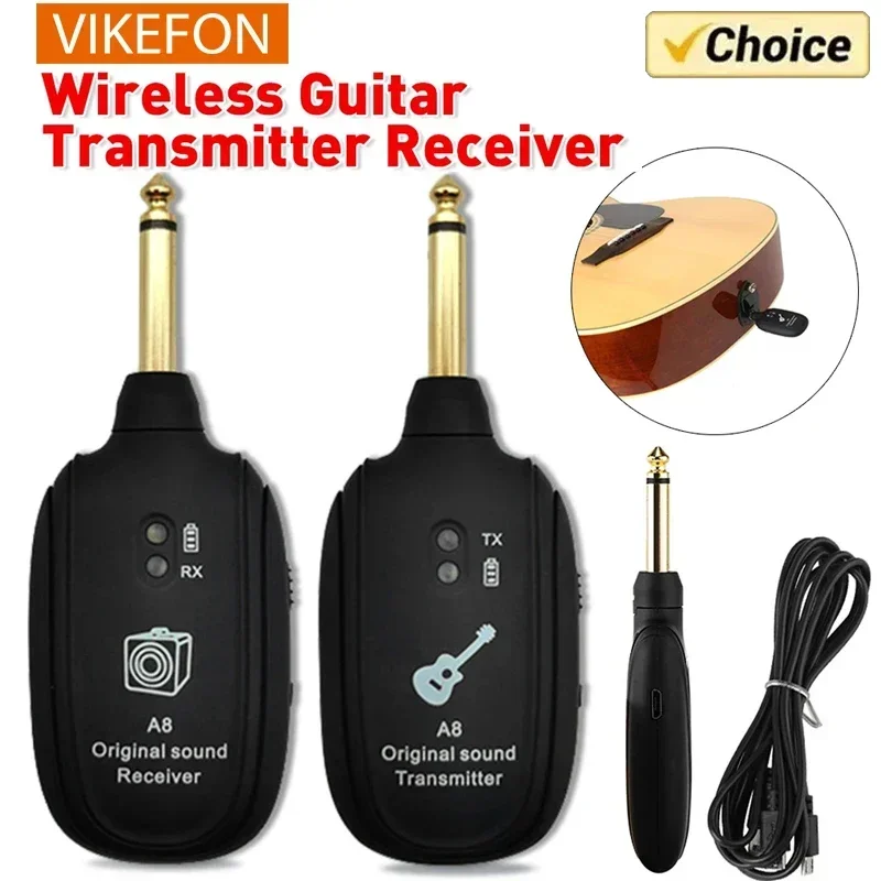 VIKEFON UHF Guitar Wireless System Transmitter Receiver Built in Battery 50M Original Sound Transmission Range For Guitar Bass